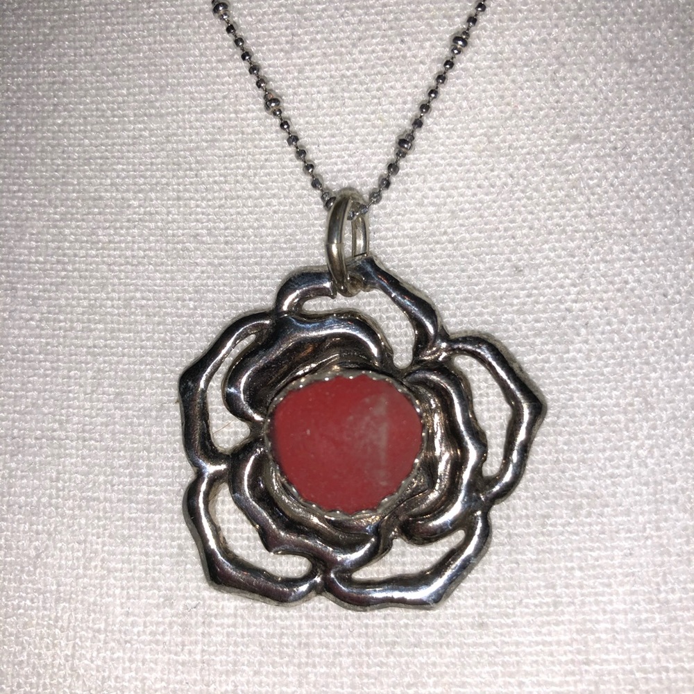 Rare Red Sea glass and silver pendant